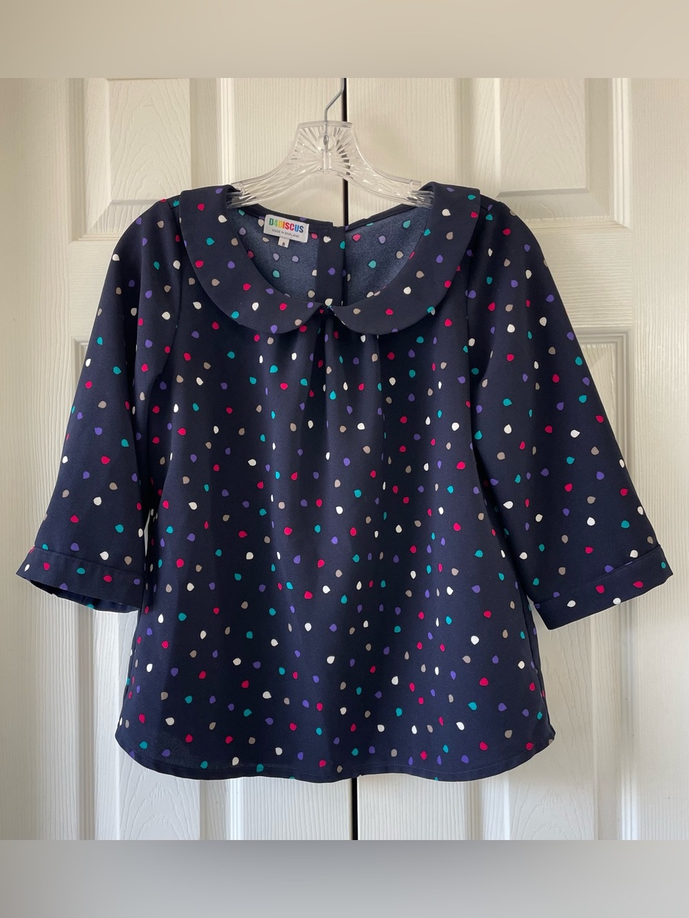 D4DISCUS Multi Color Polka Dot Peter Pan Collar Blouse Made in England Size S
